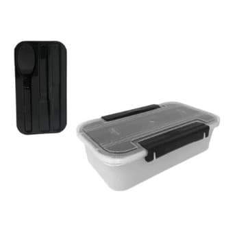 OFERTA Marmibox Nitron 20,5CMX12,5CMX5,5CM 780ML Marmita Com Divisórias Compartimento Para Porta Talheres Preto Top