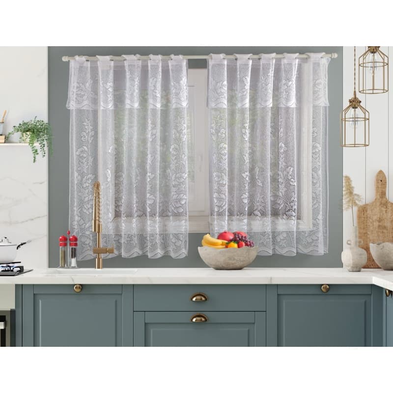 Cortina Para Cozinha Renda Branca Karla 2,00 X 1,20 M Oferta Relampago