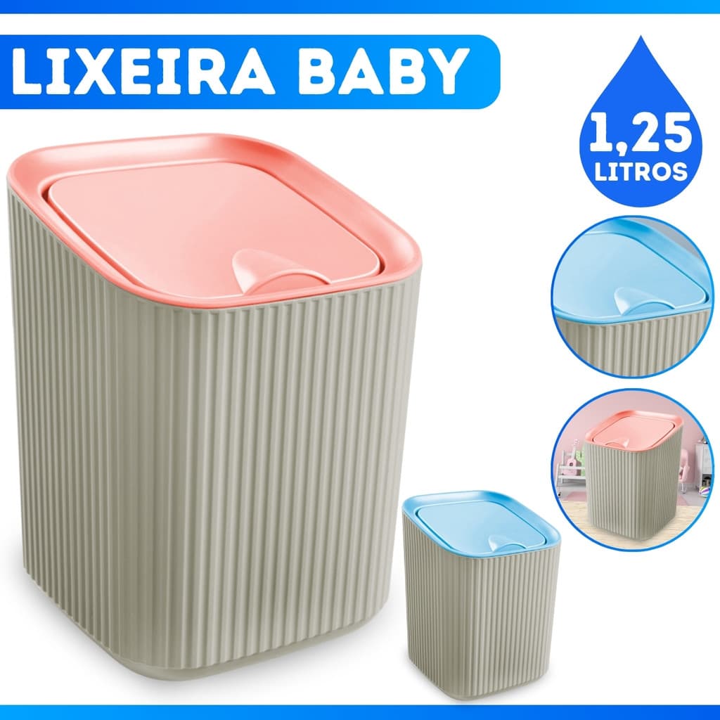 Lixeira 1,25 Litros Baby Quarto Bebê Plástica Azul ou Rosa - SUPER OFERTA